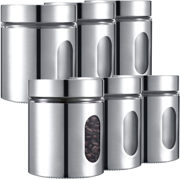 6 Pieces Kitchen Canisters Set 20 oz Stainless Steel Glass Canisters Airtight