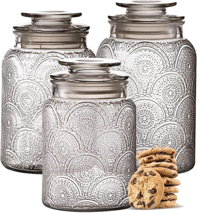 Le'raze Food Storage Containers with Airtight Lids - Retro Design - Pantry Organization, Glass Canisters Storage for Cookies, Tea, Sugar, Candy Jars