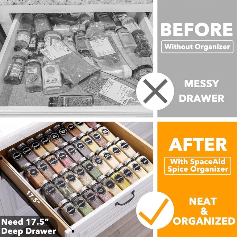 SpaceAid Spice Drawer Organizer with 36 Spice Jars