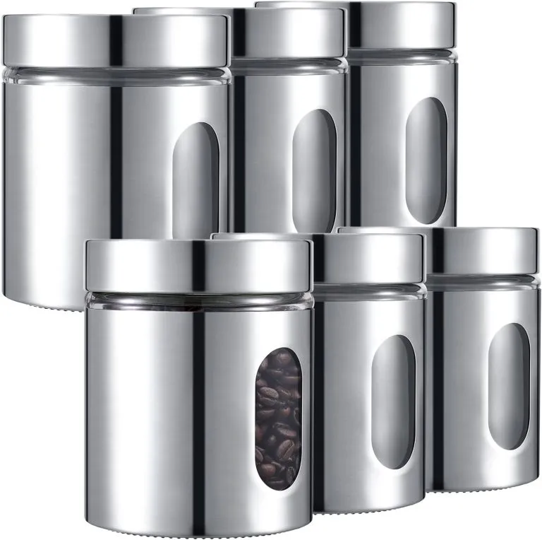 6 Pieces Kitchen Canisters Set 20 oz Stainless Steel Glass Canisters Airtight