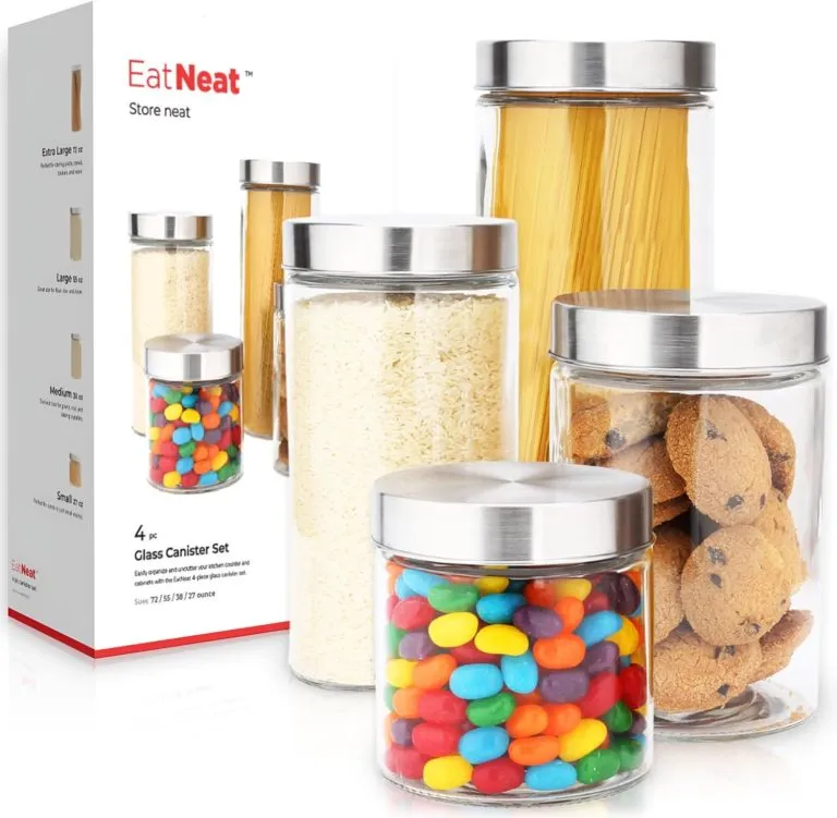 EatNeat 4-Piece Glass Canisters Set with Stainless Steel Lids