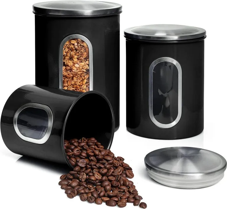 Mixpresso 3 Piece Black Canisters Sets For The Kitchen, Kitchen Jars With See Window, Airtight Coffee Container Tea Organizer & Sugar Canister