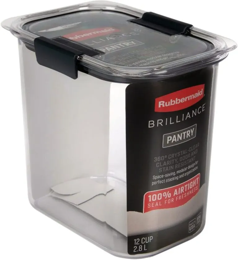 Rubbermaid Brilliance Airtight Food Storage Container for Pantry with Lid for Flour, Sugar, and Rice, 12-Cup